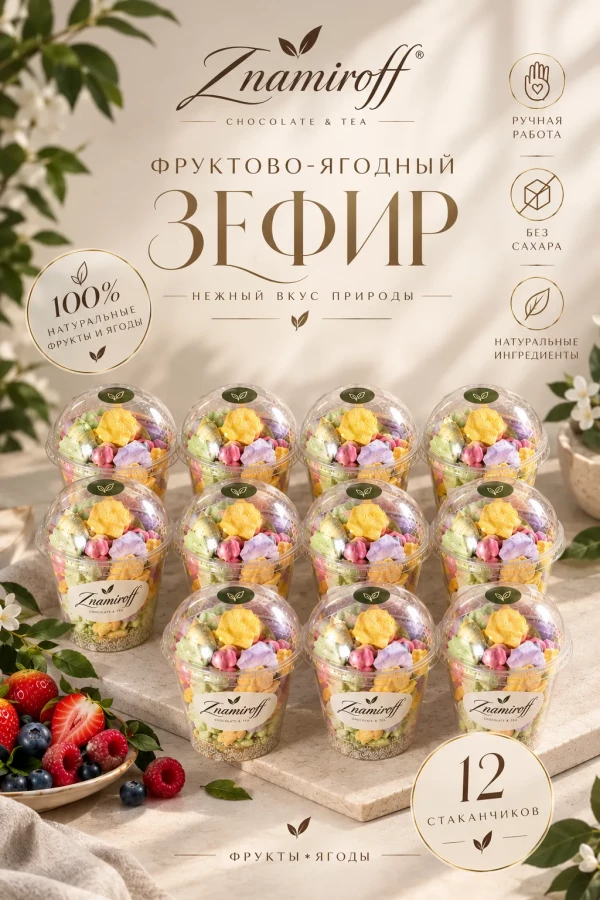 №1 Зефир в стаканчиках без сахара(коробка 12шт по 100гр) в Юрге