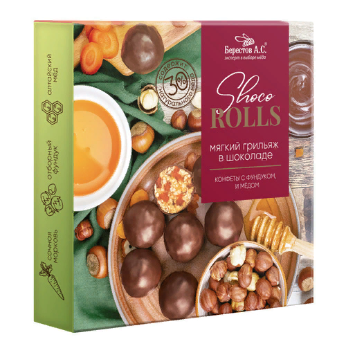 №2 Берестов Shoco Rolls конфеты с фундуком, цукатами моркови  и медом 135г  в Юрге
